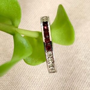 Vintage Silver Tone Red and Clear Rhinestone Ring